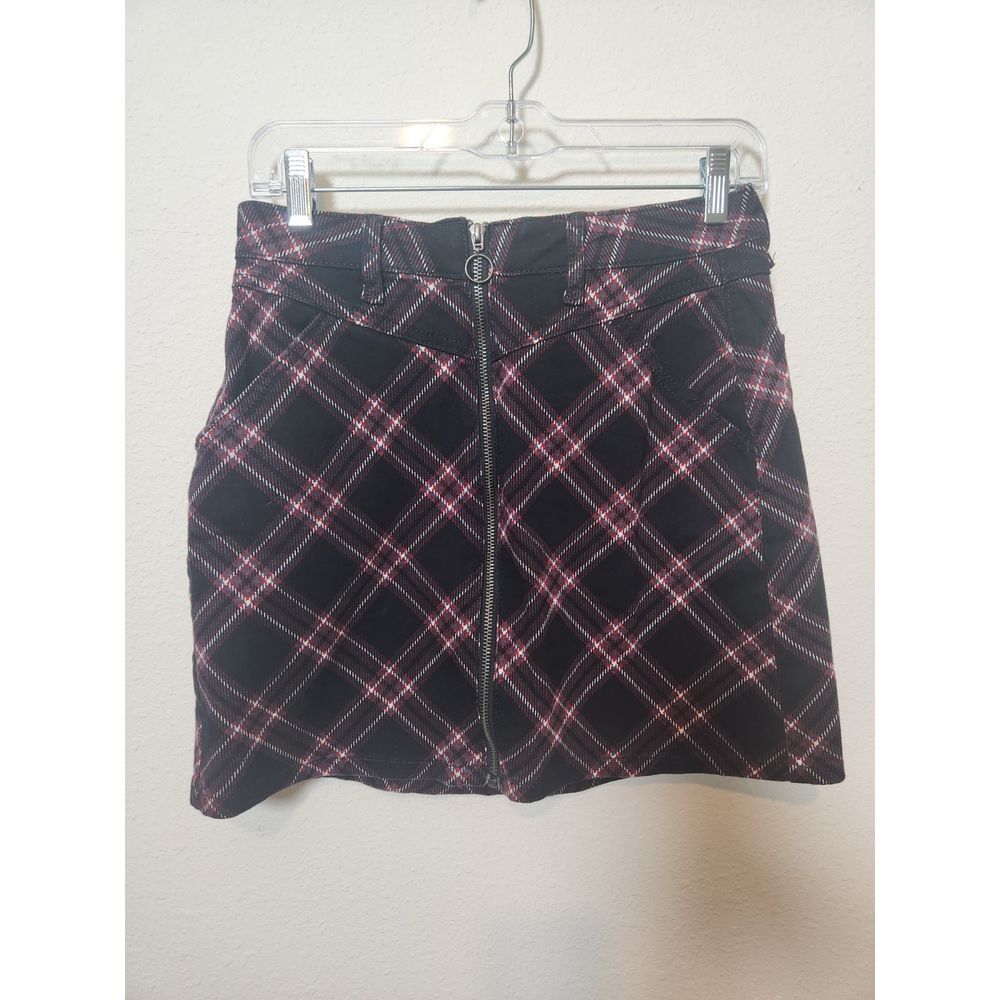 Junior Girl's Plaid Zip Front Denim Mini Skirt Sz 9/29 Academia Boho Grunge Goth